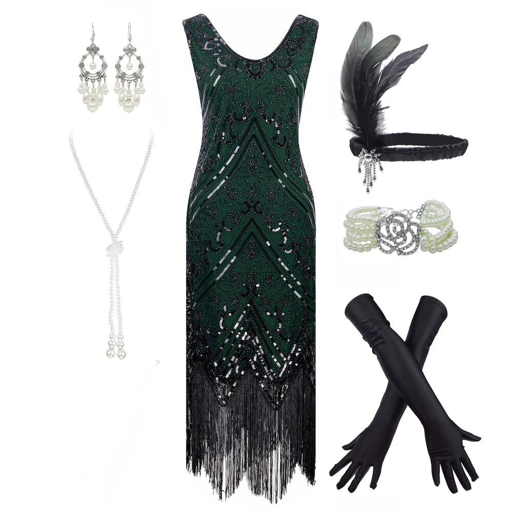 4954 Women's 1920s Flapper Fringe Beaded Great Gatsby Party